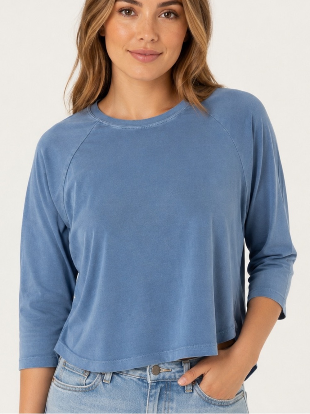 L*SPACE Mel Tee Women’s size medium light Blue 3/4 Sleeve top shirt raglan NWT